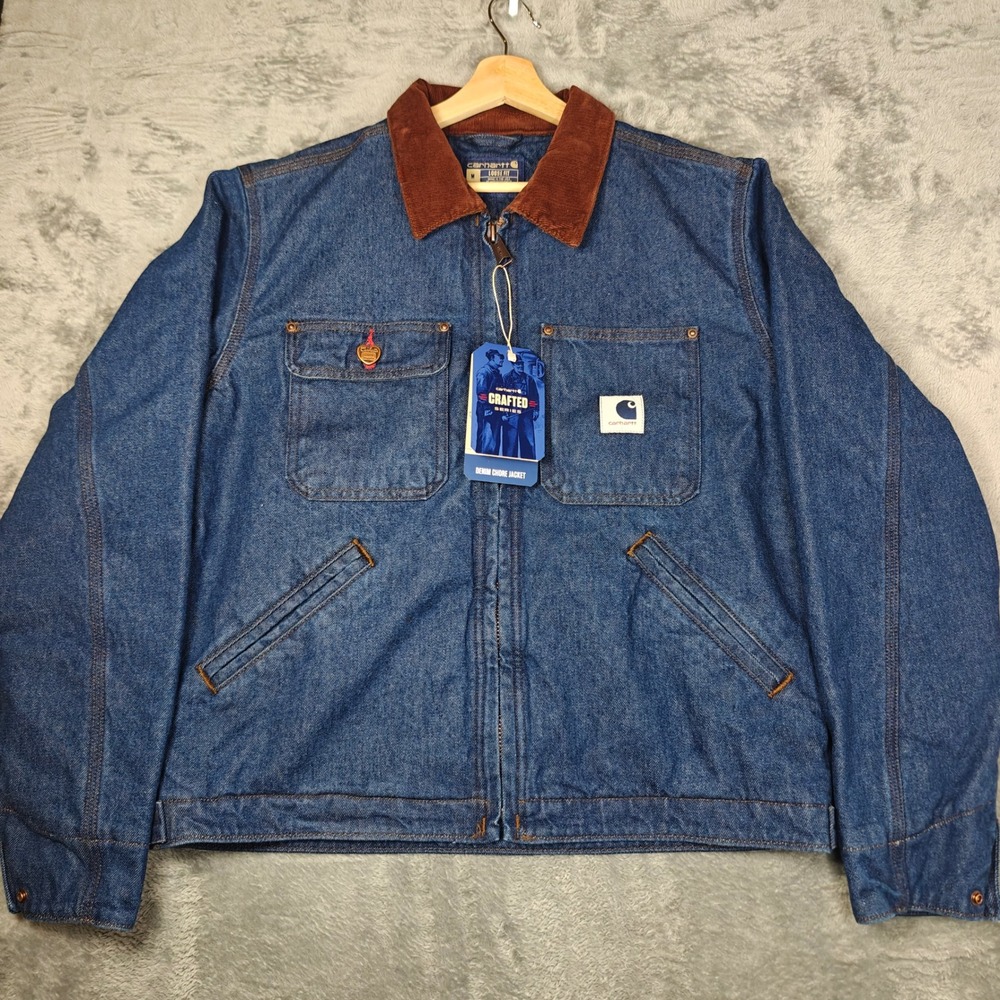 Carhartt Crafted Series Chore Jacket Mens M Medium Blue Denim Sherpa Lined